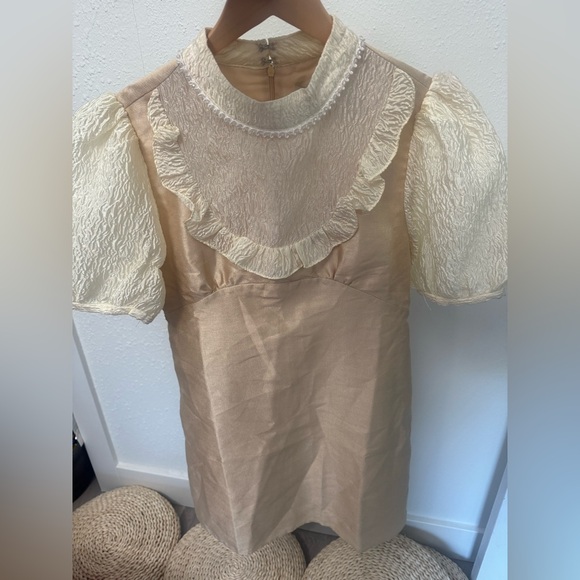 Sister Jane Dresses & Skirts - DREAM Sister Jane Satin Jacquard Lace Mini Dress In Gold